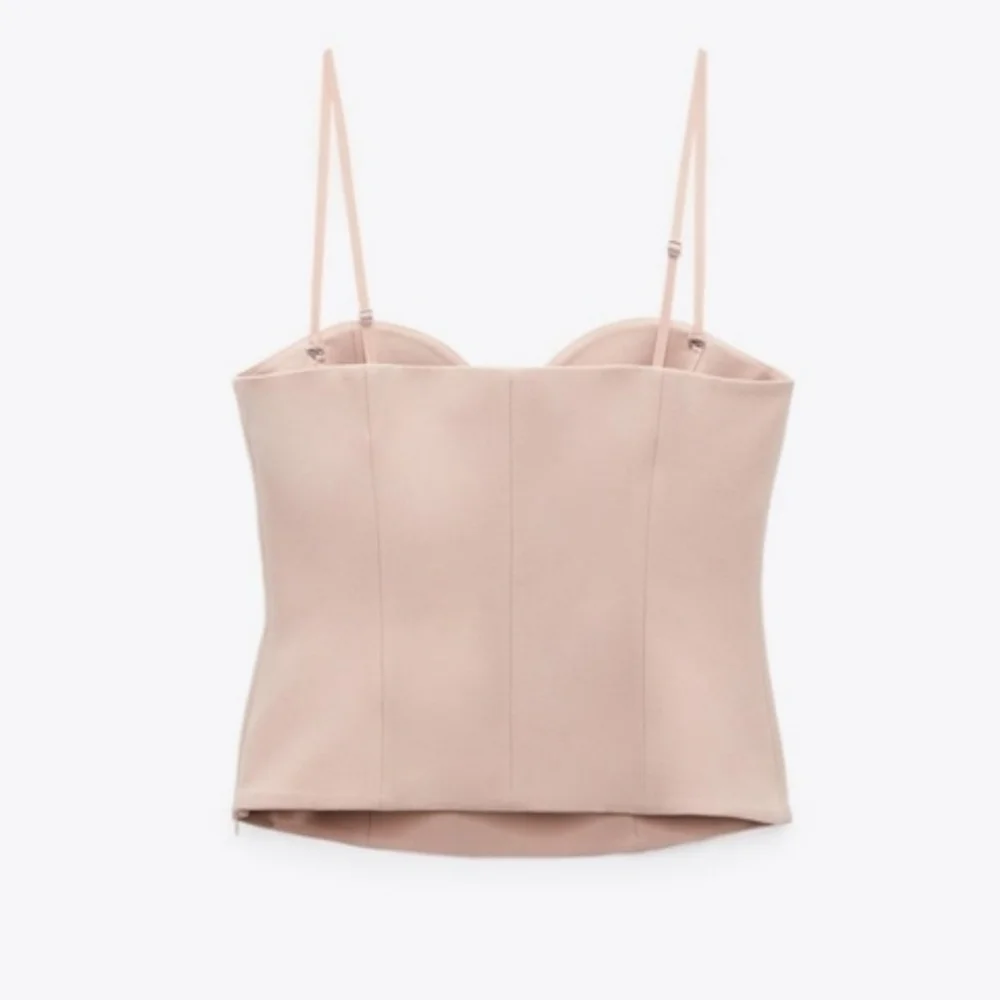 Zara 2 Pc Set Wide Leg Pants & Bustier Corset Top Beige Pink Size S